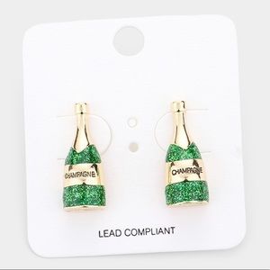 Glitter green champagne gold bottle stud earrings